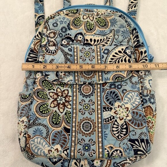 Vera Bradley Quilted Small Backpack Magnetic Front Flap Blue Brown Floral Design - Picture 6 of 9